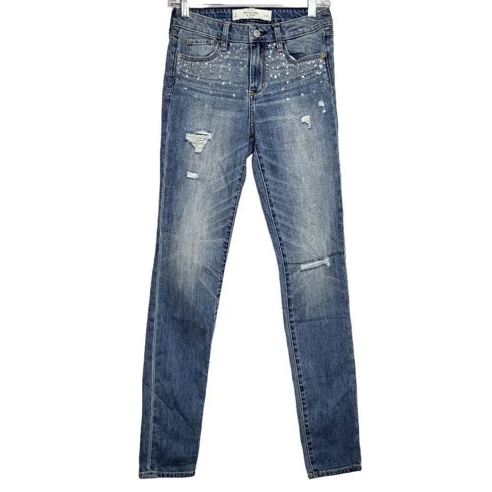 Abercrombie & Fitch The A&F High Rise Embellished Super Skinny Jean Sz 0